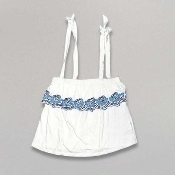 Lilly Pulitzer Swing Tank Top Tie-Strap Embroidered‎ Scalloped White/Blue  XS - Picture 4 of 10